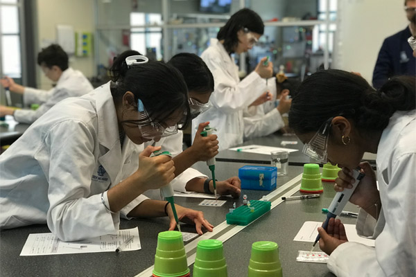 science in australian schools. students in science lab.