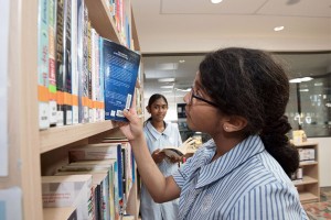 wellbeing in Australian schools. girl in library.